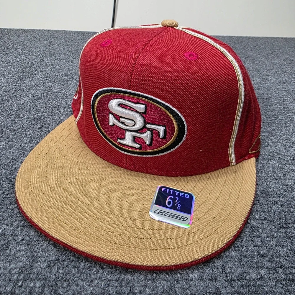 Reebok San Francisco 49ers NFL Fitted Baseball Cap Red‎ Gold 6 7/8 100% Wool VTG